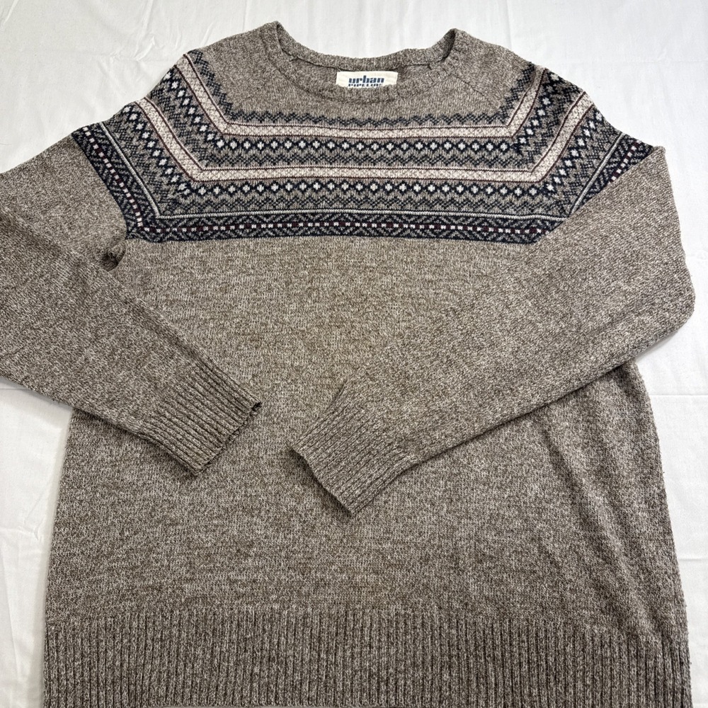 SWEATER WOOL MEN LRG Ski Lodge Style Beige Geometric BLEND DAD‎ Style
